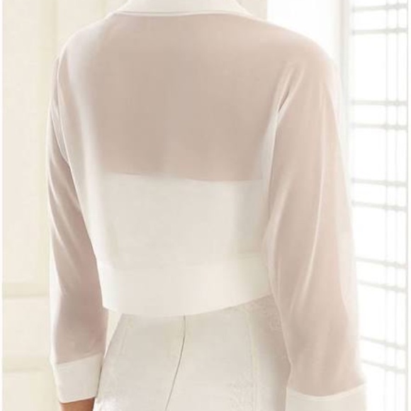 David’s Bridal Wrap Shrug Bolero Size 6 Ivory Chiffon 3/4 Sleeve Bridal Wedding - Picture 2 of 6